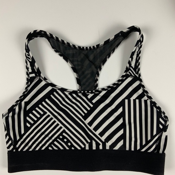 black and white striped sports bra